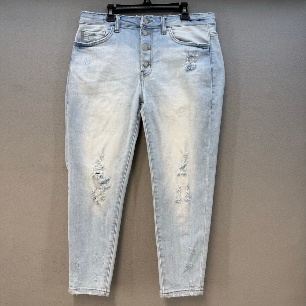 KanCan Jeans Women's 30 (13) Light Blue Kurvy Mid-Rise Ankle Skinny Button Fly